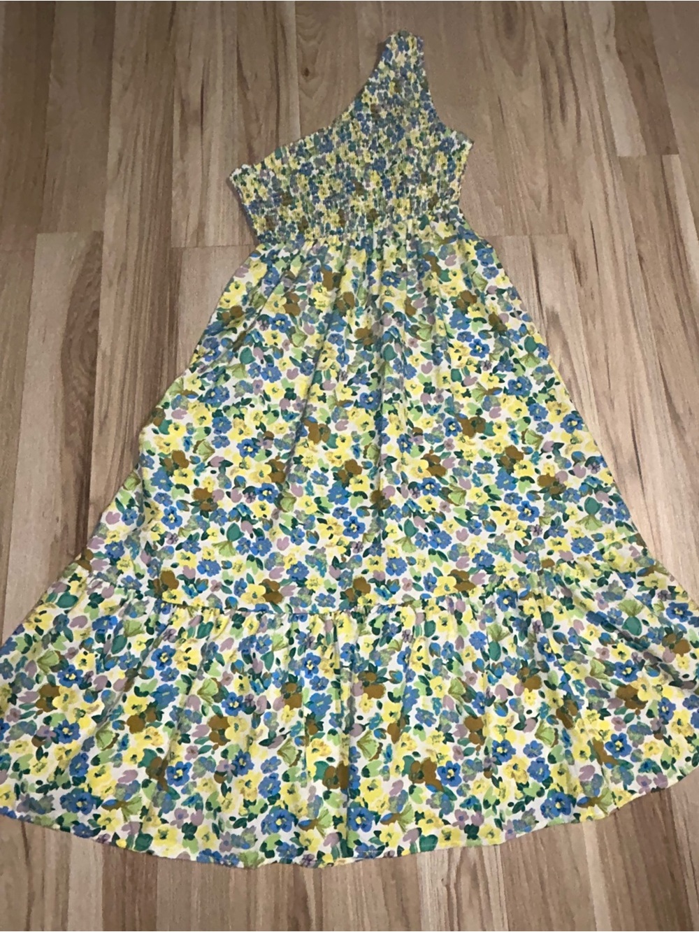 Women's Yellow Floral One-Shoulder Asymmetrical Maxi Dress